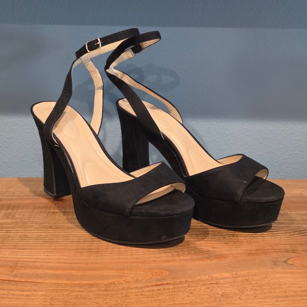 Jessica Simpson Womens Platform Sandals Black Faux Suedeโ Block Heel 9.5